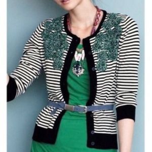 Anthropologie Striped Embroidered Cardigan - Size S